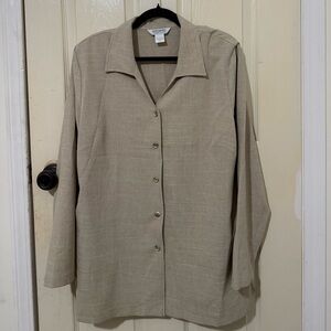 Northern Traditions Beige Button Front Blouse w/ Shoulder Pads | Size 18